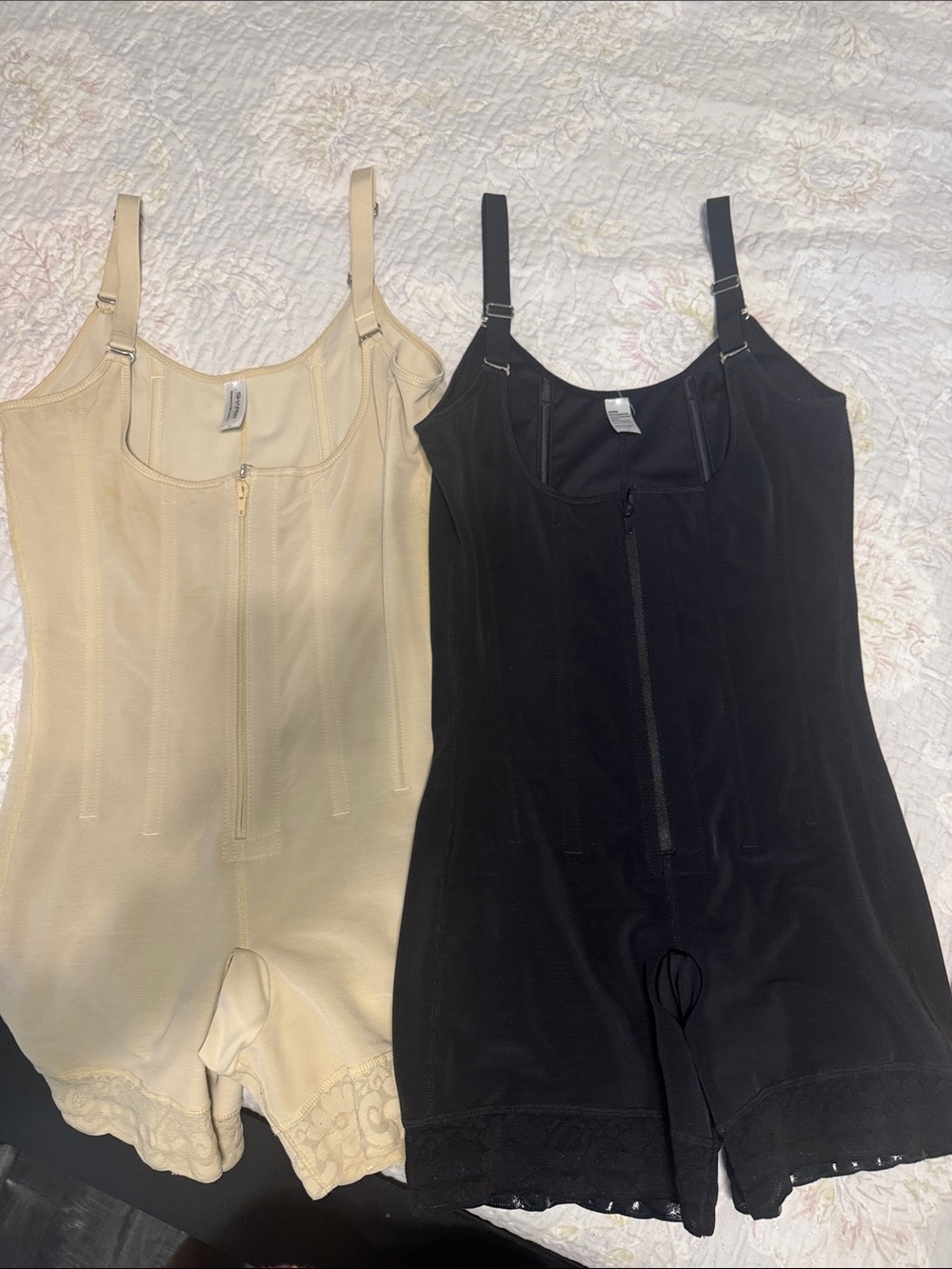 Women’s Full Body Shapewear Bodysuit with Zipper - Black and Beige